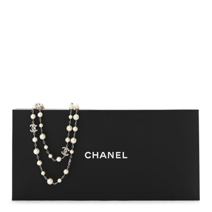 Chanel Crystal Pearl CC Long Necklace Silver 7 of 7