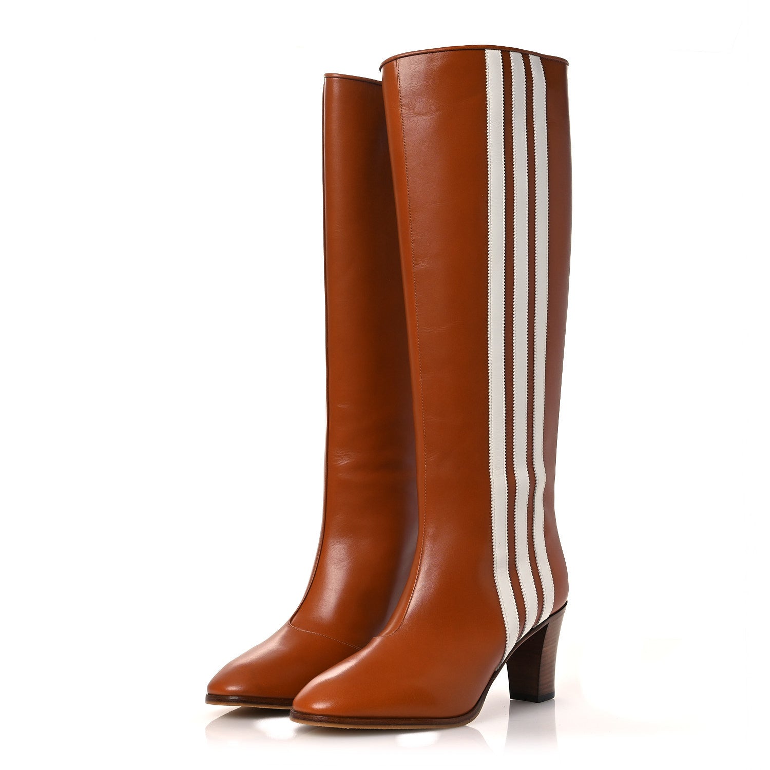 Gucci X ADIDAS Calfskin Elizabeth Knee Boots 38.5 Royal Cognac Great White 4 of 11