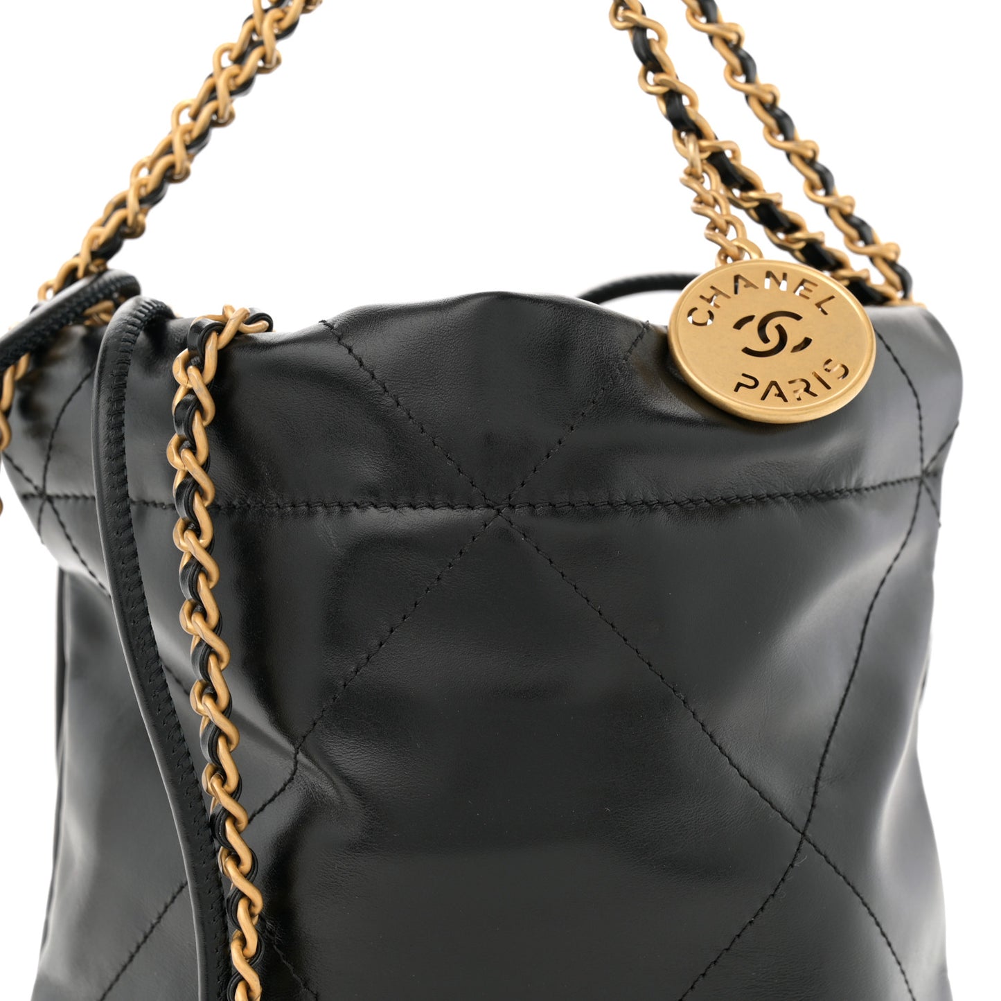 Shiny Calfskin Quilted Mini Chanel 22 Black