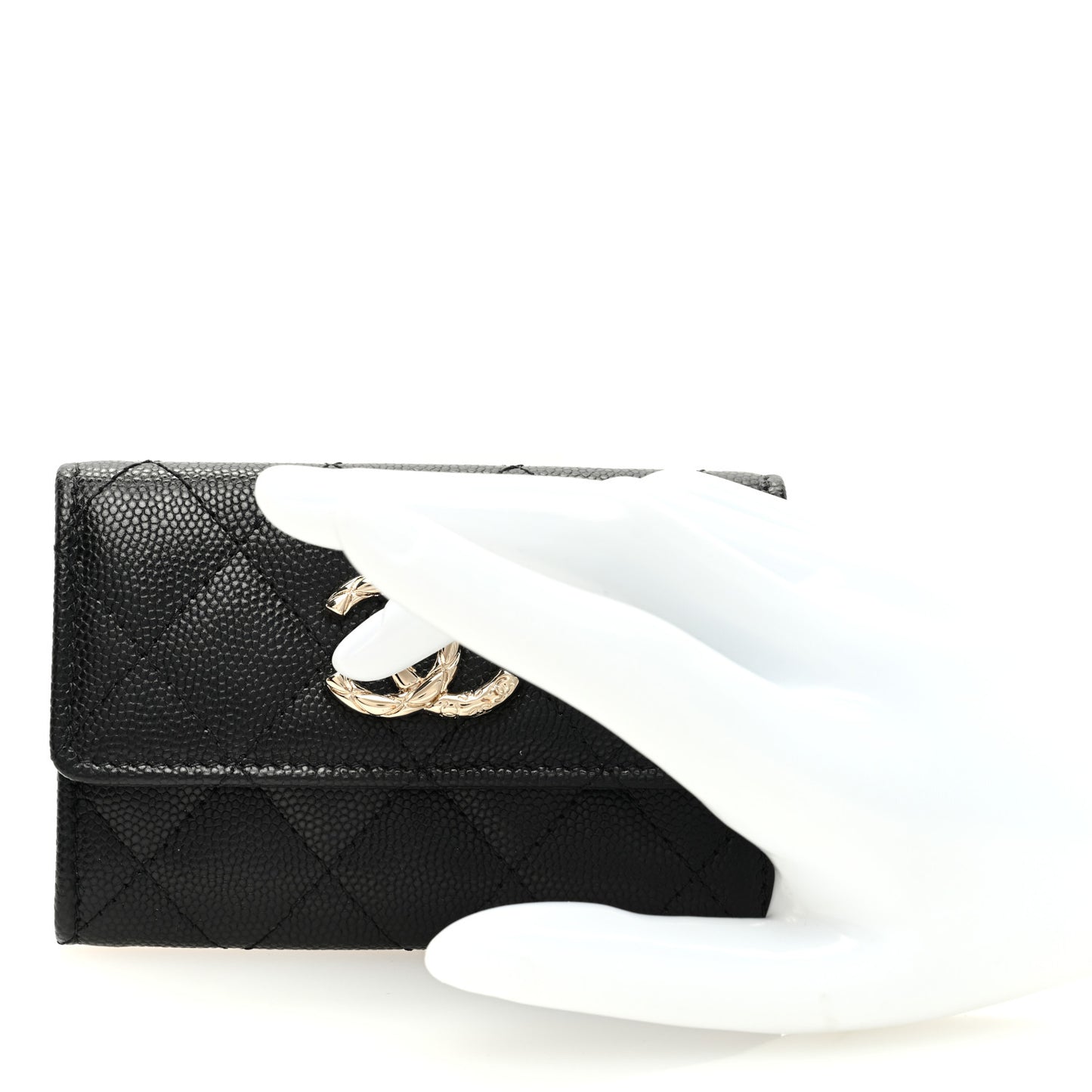 Caviar Quilted CC Flap Card Holder Black