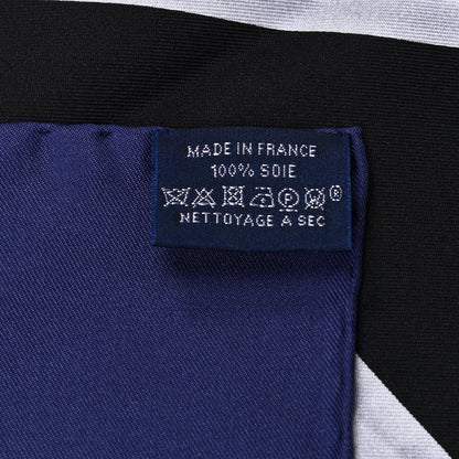 Hermes Silk Please Check In Scarf 90 Marine Black White 5 of 5
