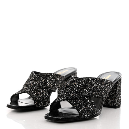Saint Laurent Glitter LouLou 70 Mule Sandals 39 Black Gold 3 of 9