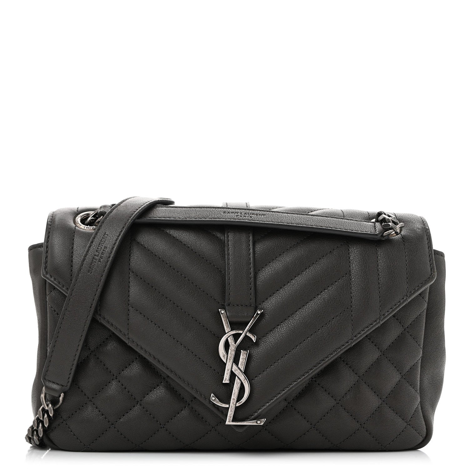 Saint Laurent Sheepskin Tri-Quilt Monogram Medium College Bag Coal 1 of 12