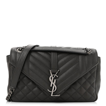 Saint Laurent Sheepskin Tri-Quilt Monogram Medium College Bag Coal 1 of 12