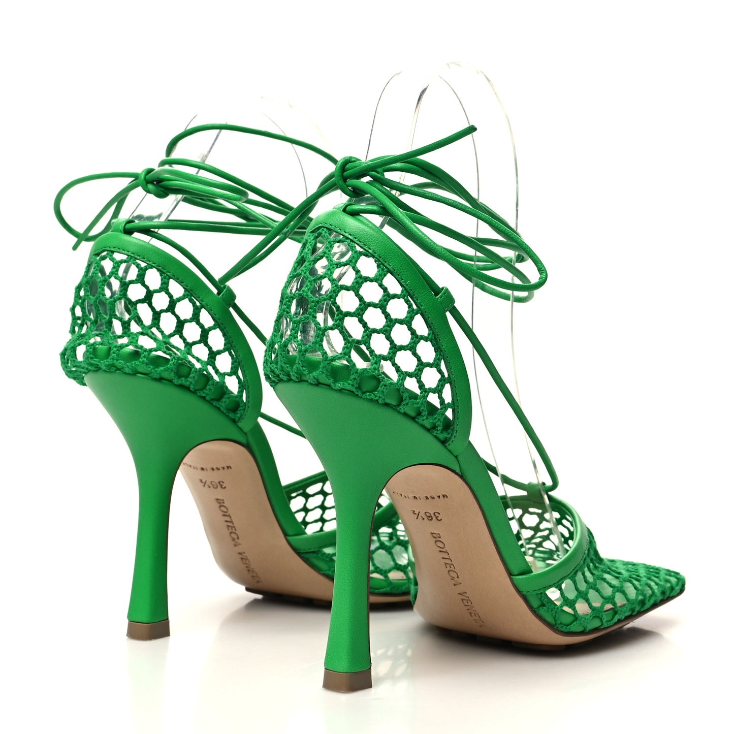 Mesh Nappa Stretch Ankle Tie 90mm Sandals 36.5 Grass