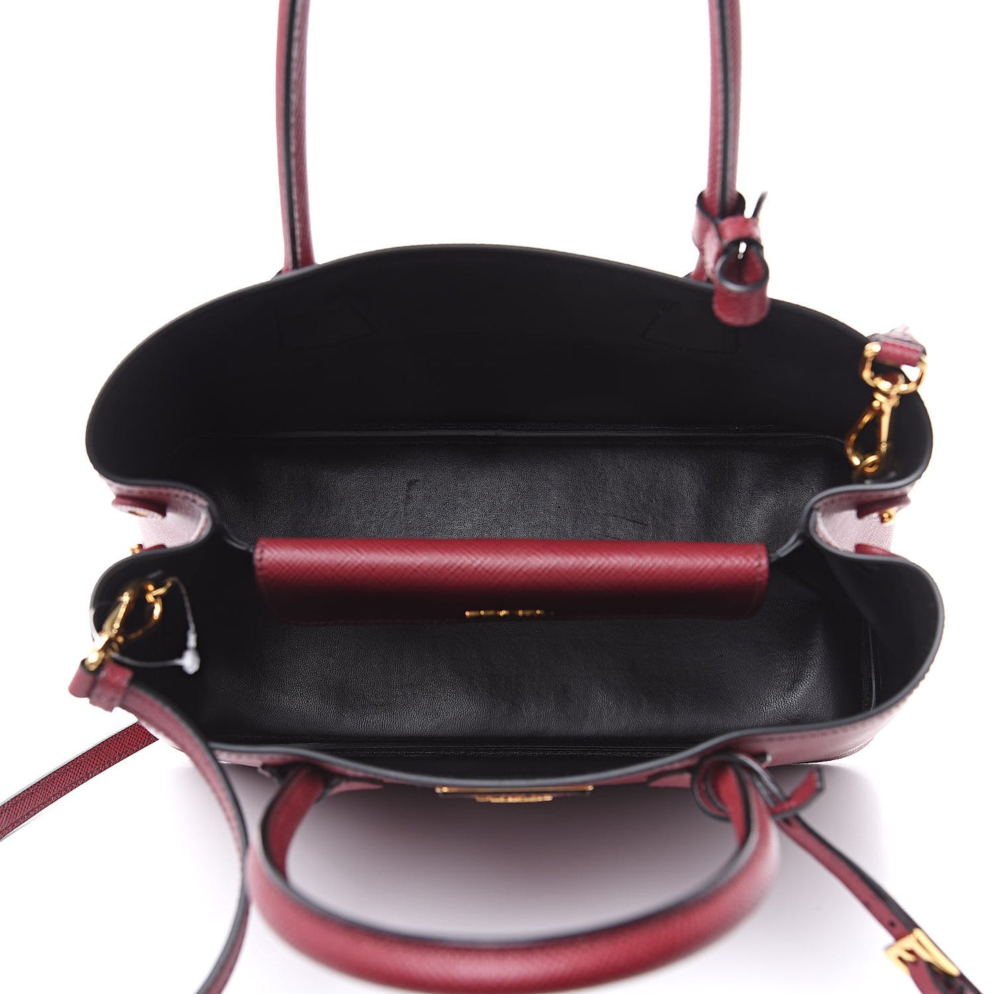 Saffiano Cuir Small Double Bag Cherry Black