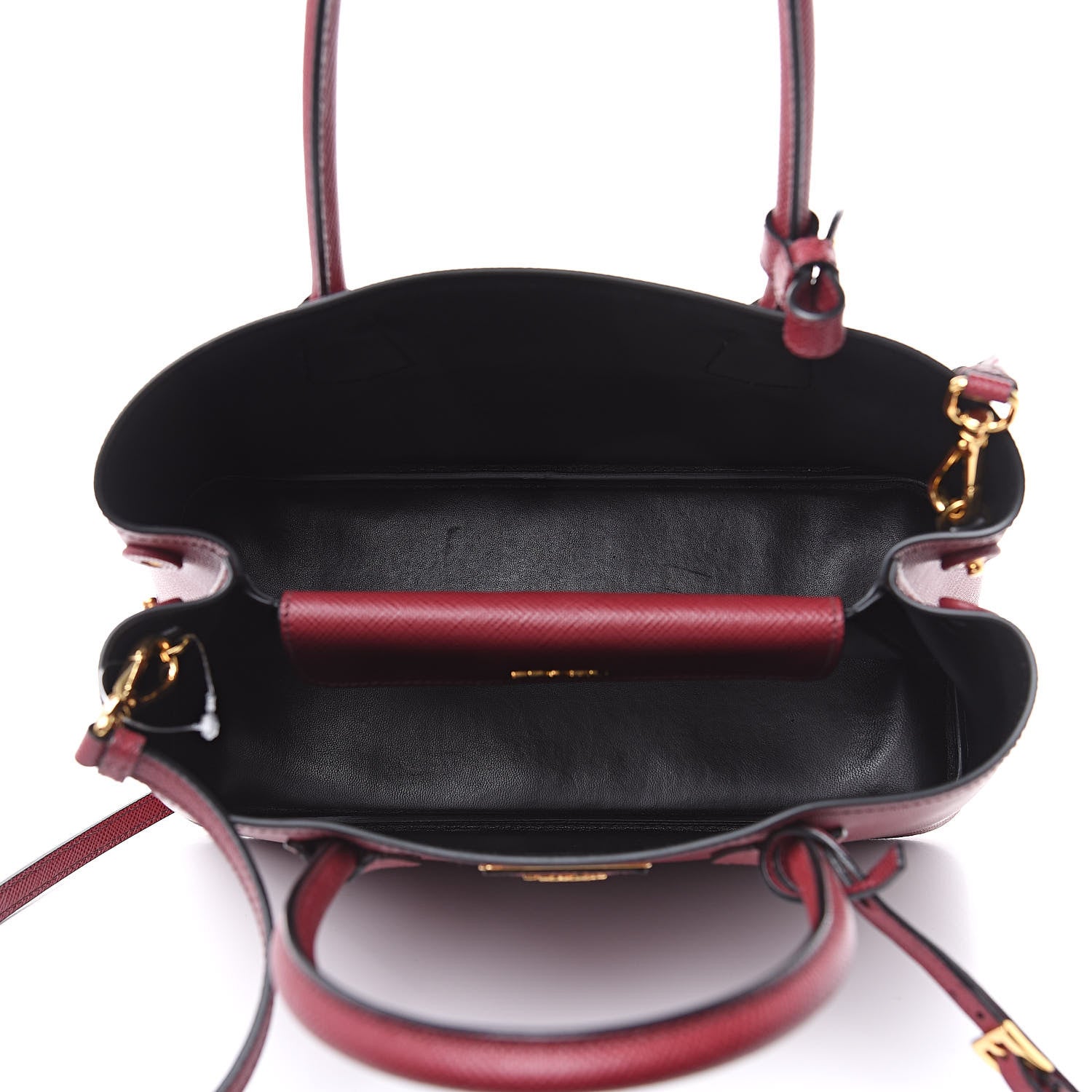 Prada Saffiano Cuir Small Double Bag Cherry Black 5 of 10