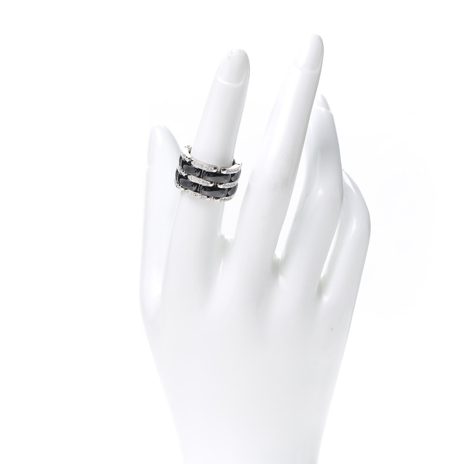 Chanel 18K White Gold Ceramic Diamond Large Ultra Ring Black 52 6 2 of 4