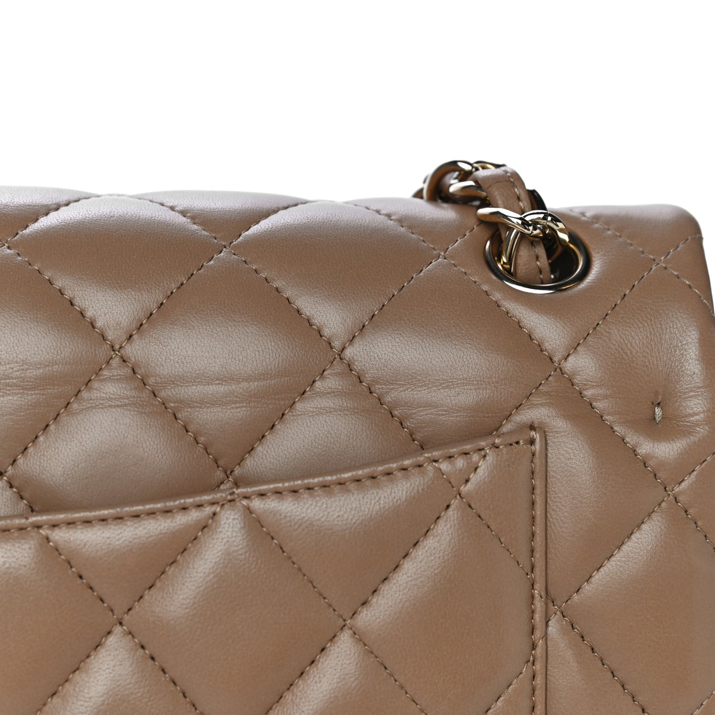 Lambskin Quilted Jumbo Double Flap Dark Beige