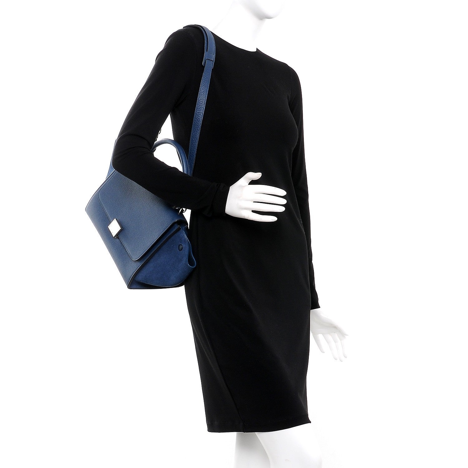 Celine Drummed Calfskin Suede Small Trapeze Ocean Blue 2 of 9