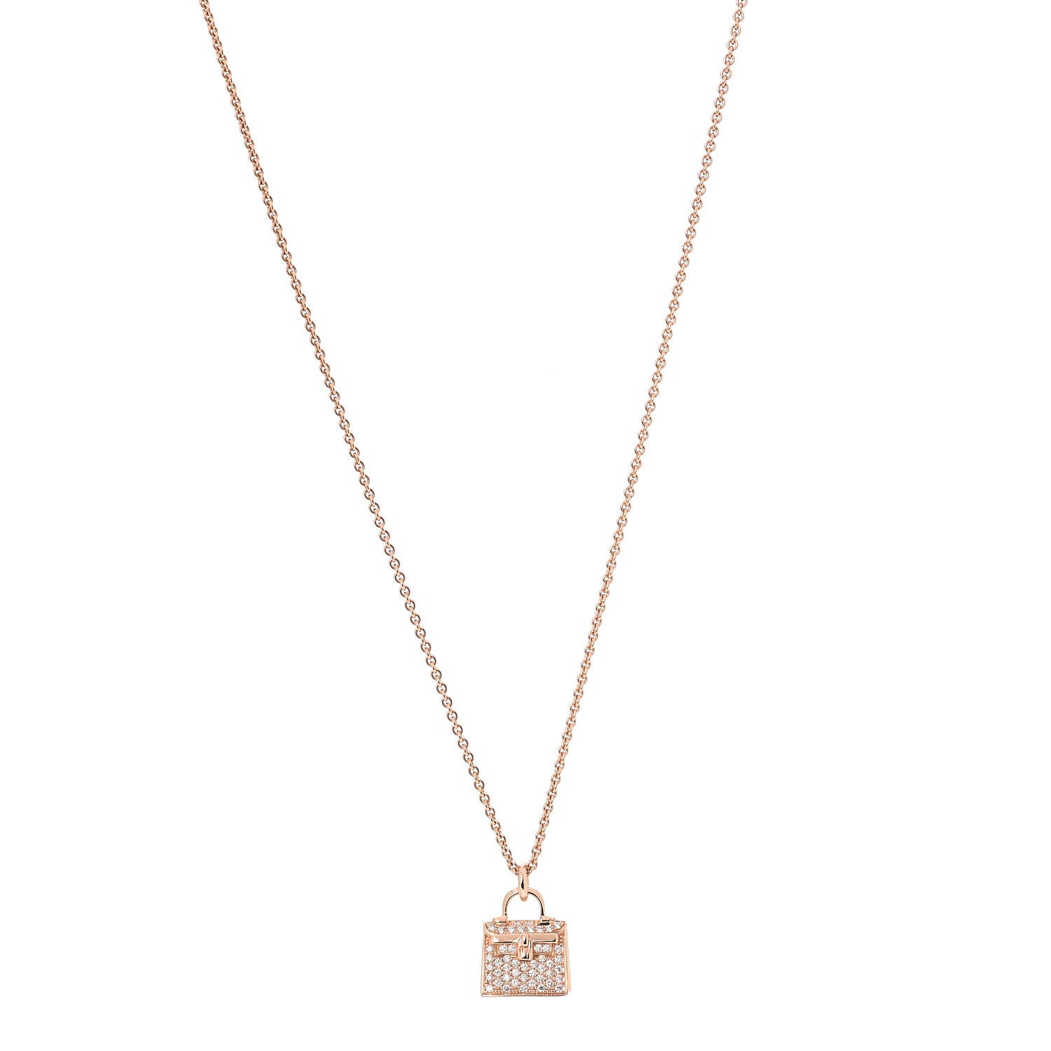 Hermes 18K Rose Gold Diamond Kelly Amulette Pendant Necklace 1 of 5