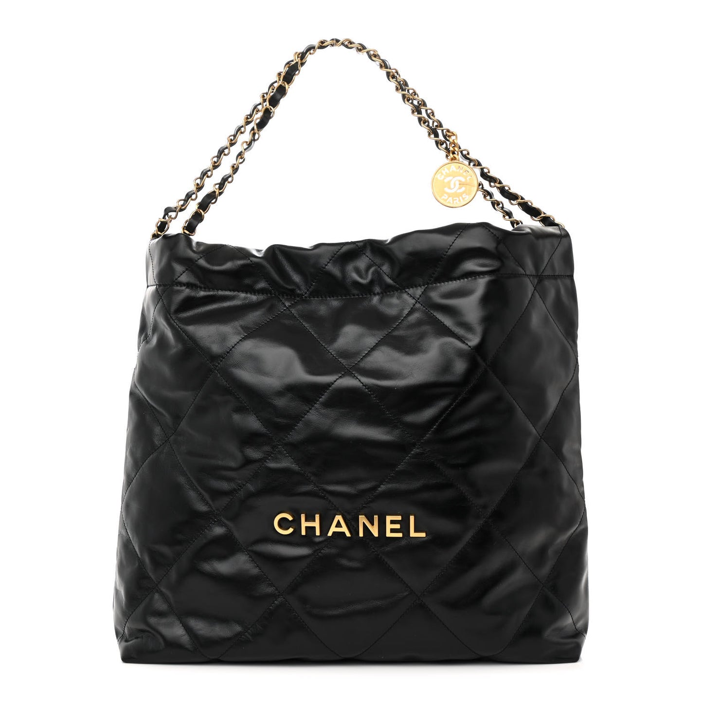 Shiny Calfskin Quilted Chanel 22 Black