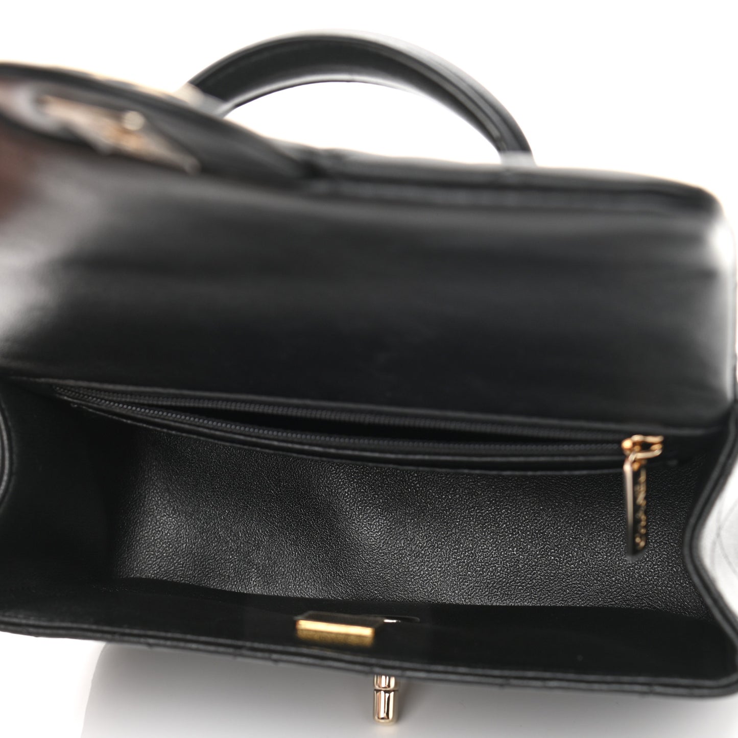 Lambskin Quilted Mini Top Handle Rectangular Flap Black