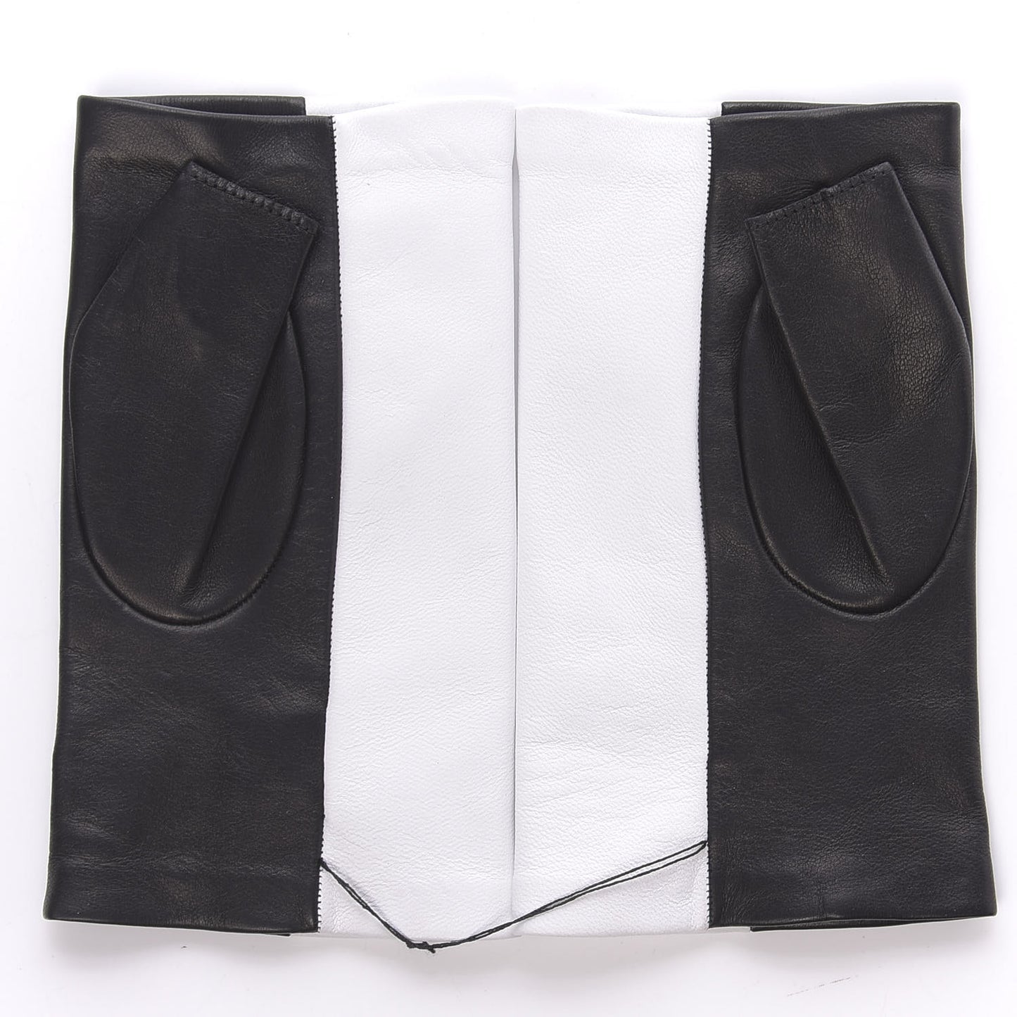 Lambskin CC Fingerless Gloves 7.5 Black White