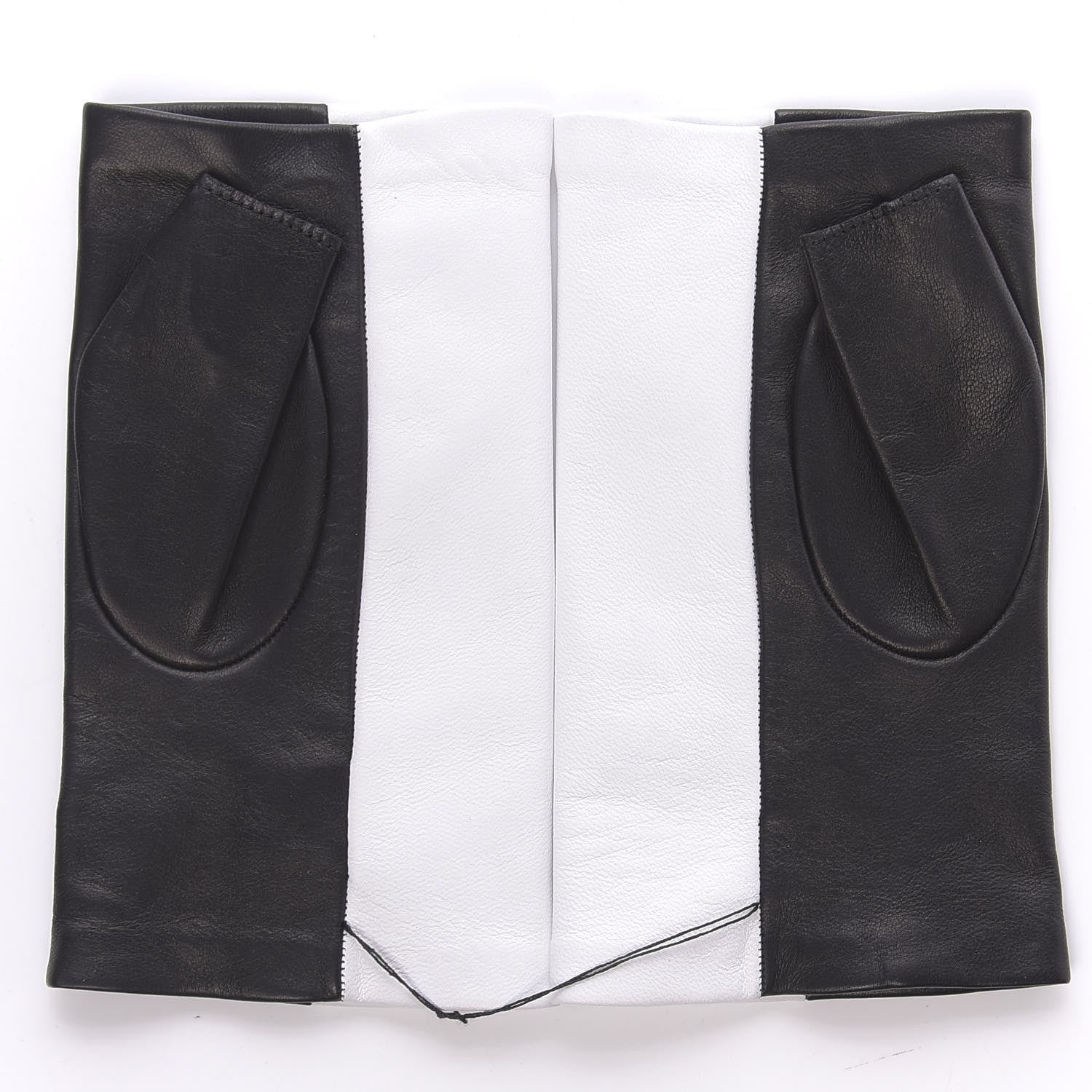 Chanel Lambskin CC Fingerless Gloves 7.5 Black White 3 of 6
