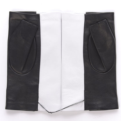Chanel Lambskin CC Fingerless Gloves 7.5 Black White 3 of 6