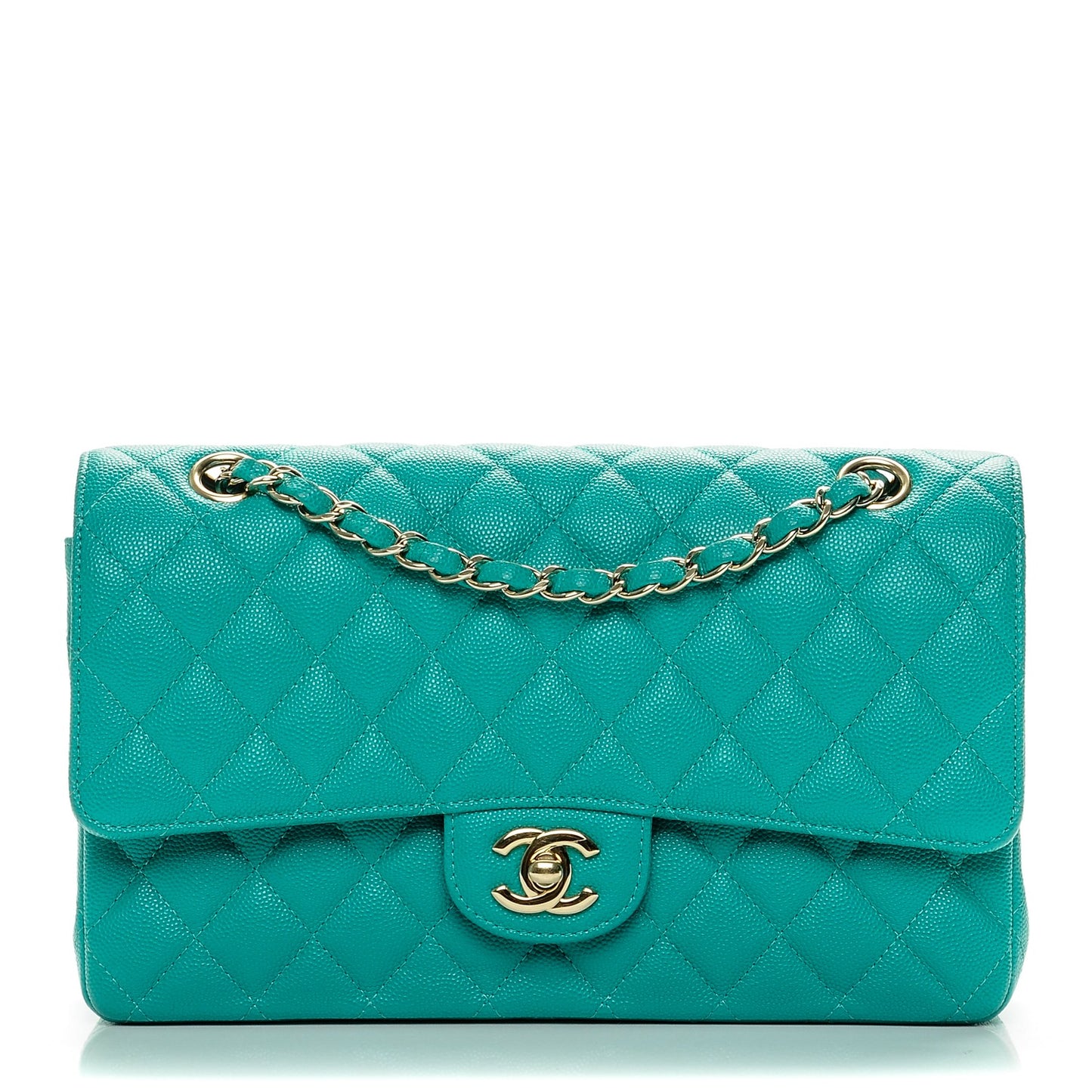 Caviar Quilted Medium Double Flap Turquoise