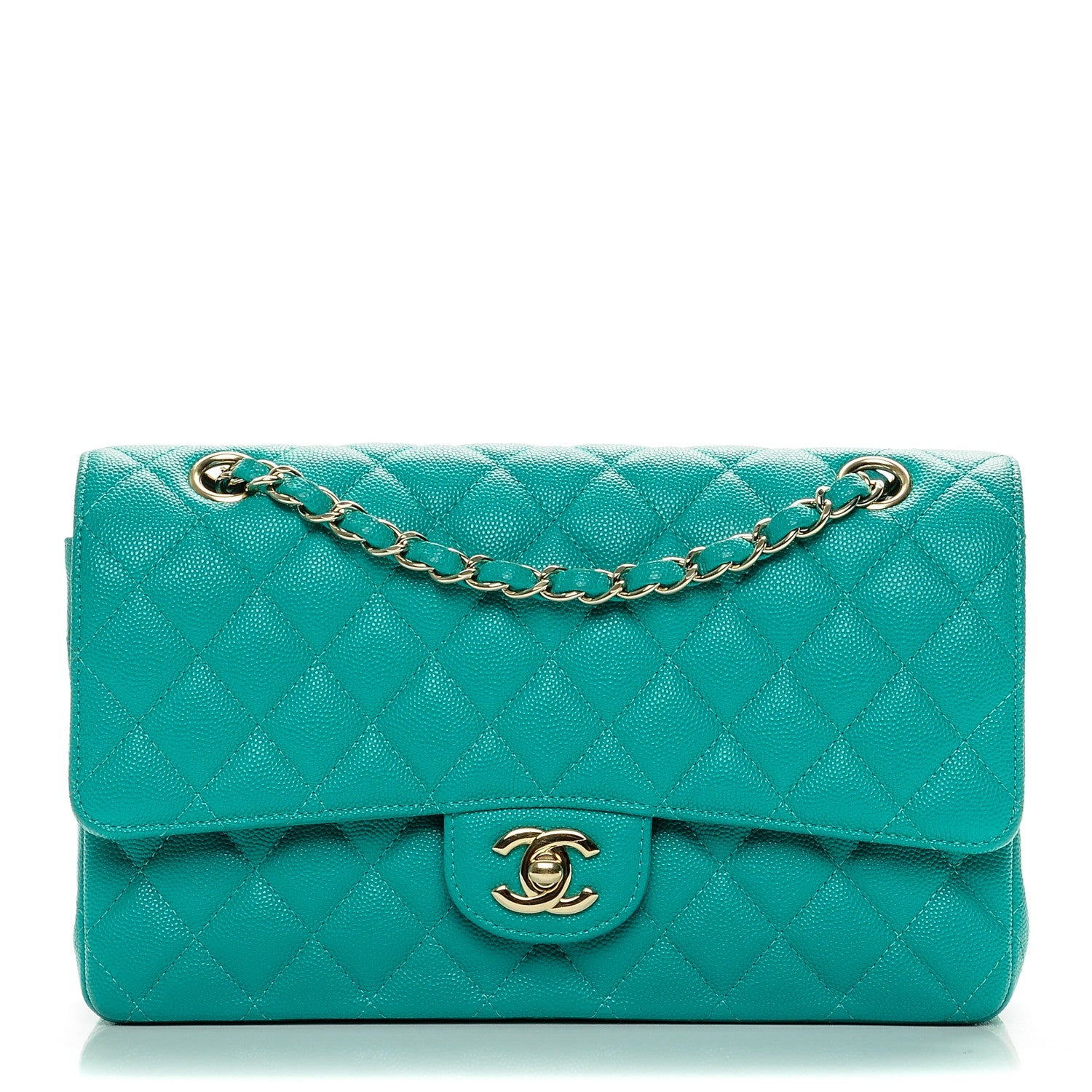 Chanel Caviar Quilted Medium Double Flap Turquoise 1 of 7