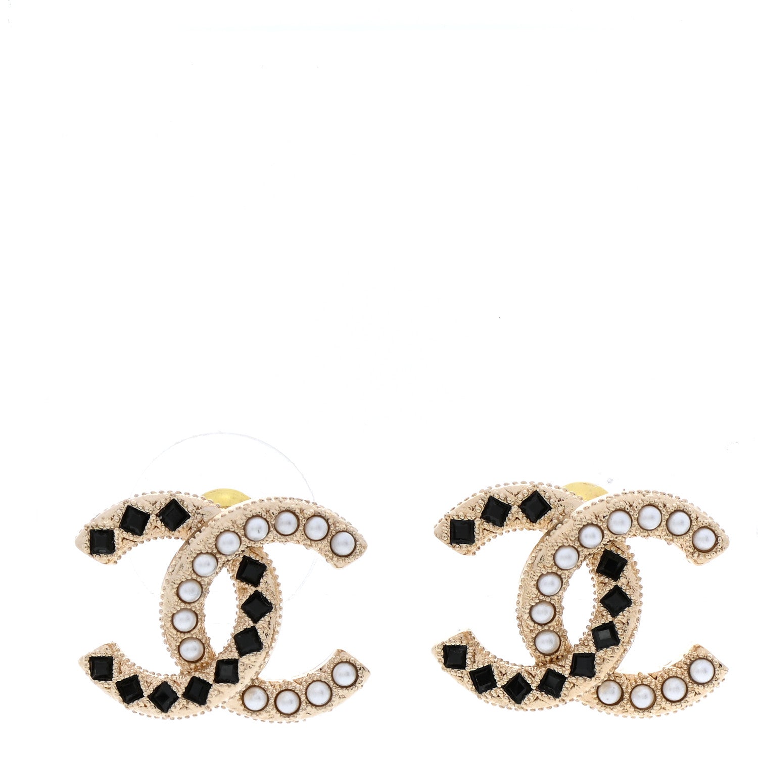 Chanel Resin Pearl CC Earrings Gold Black 1 of 6