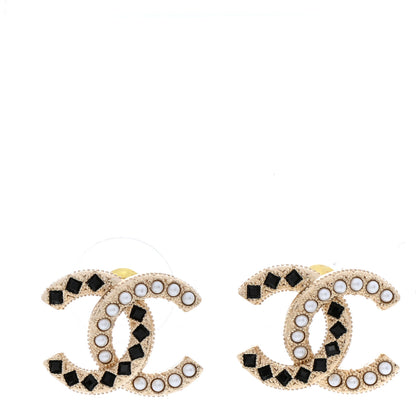 Chanel Resin Pearl CC Earrings Gold Black 1 of 6