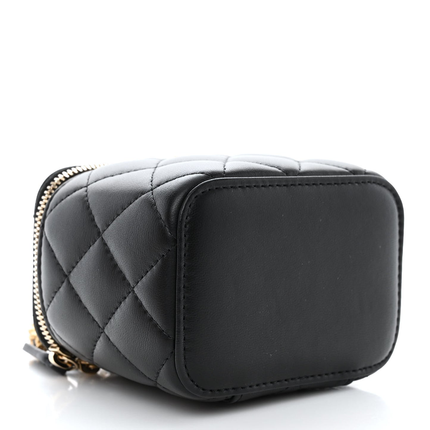 Lambskin Quilted Mini Pearl Crush Vanity Case With Chain Black