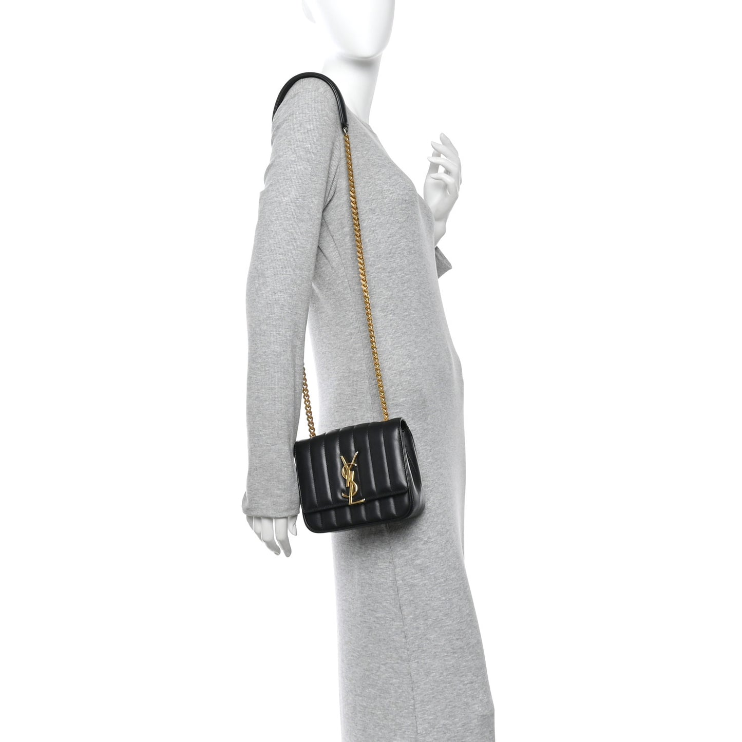 Lambskin Matelasse Monogram Small Vicky Chain Bag Black