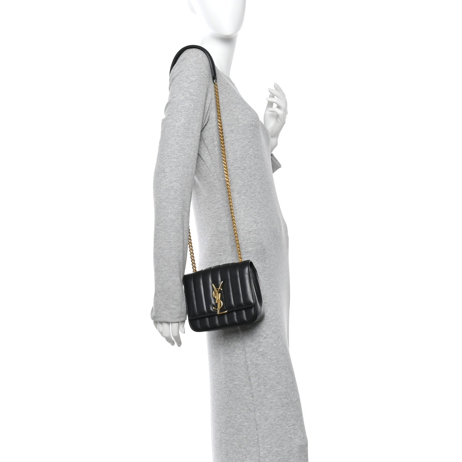 Saint Laurent Lambskin Matelasse Monogram Small Vicky Chain Bag Black 2 of 15