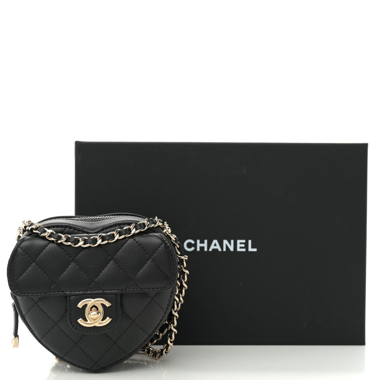 Lambskin Quilted CC In Love Heart Clutch With Chain Black