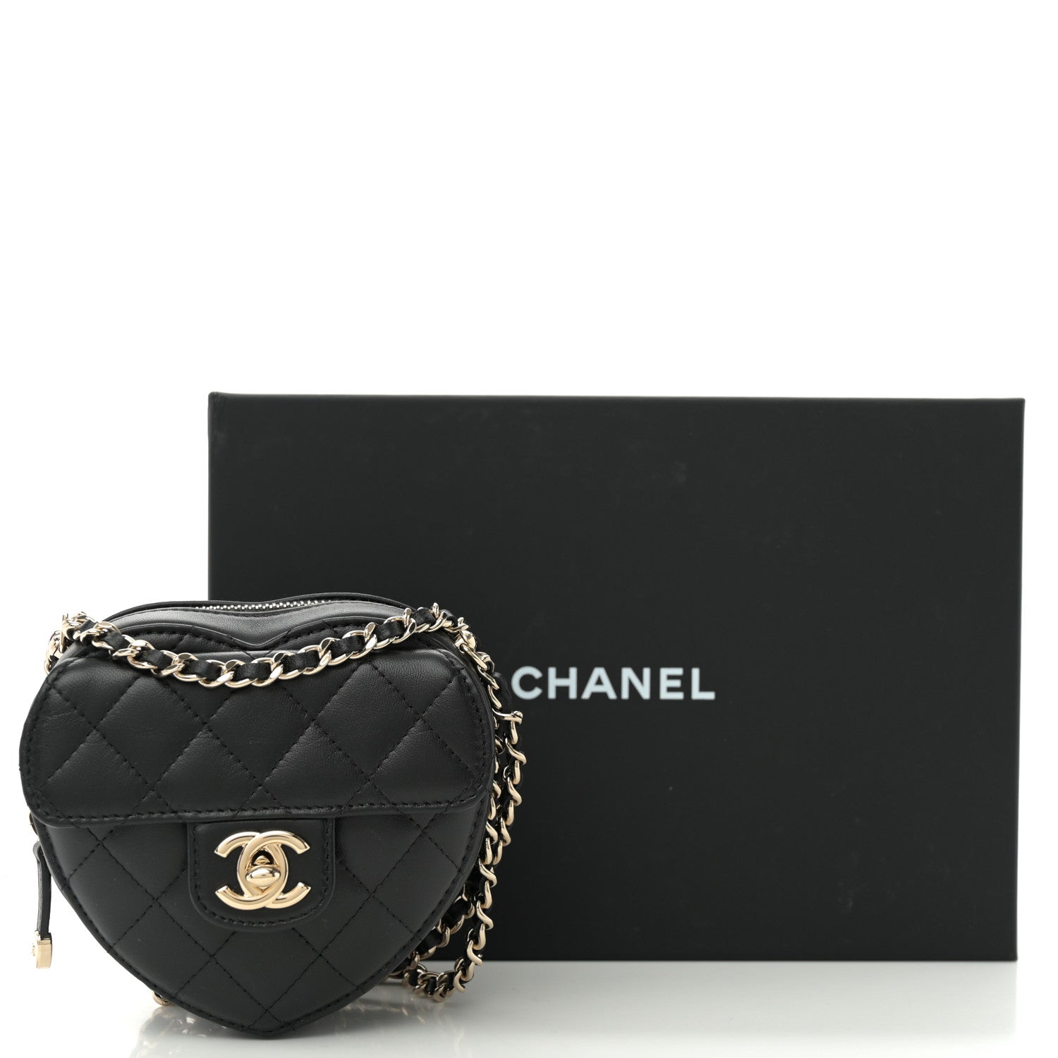 Chanel Lambskin Quilted CC In Love Heart Clutch With Chain Black 11 of 11