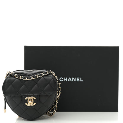 Chanel Lambskin Quilted CC In Love Heart Clutch With Chain Black 11 of 11