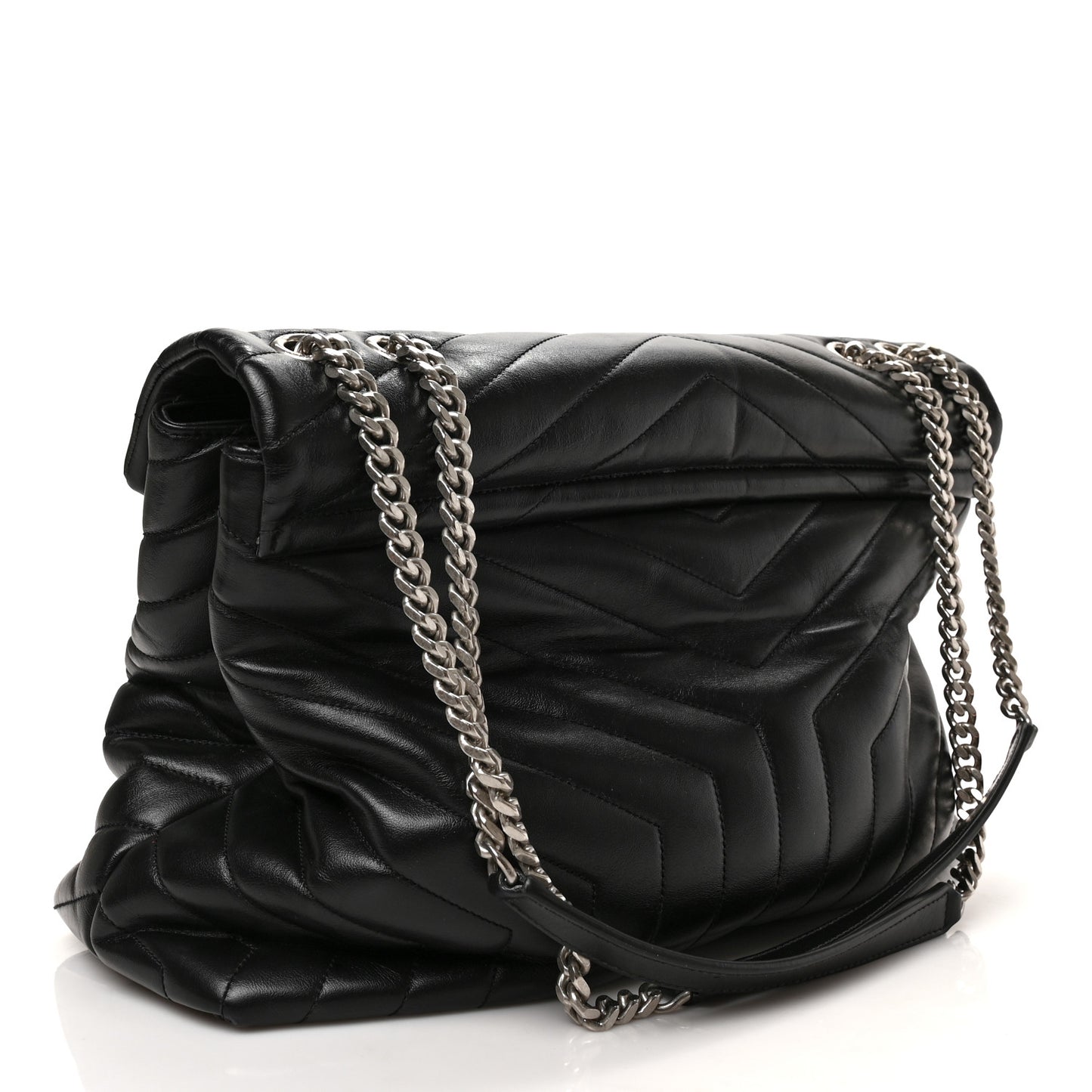 Calfskin Y Quilted Monogram Large Loulou Chain Satchel Black