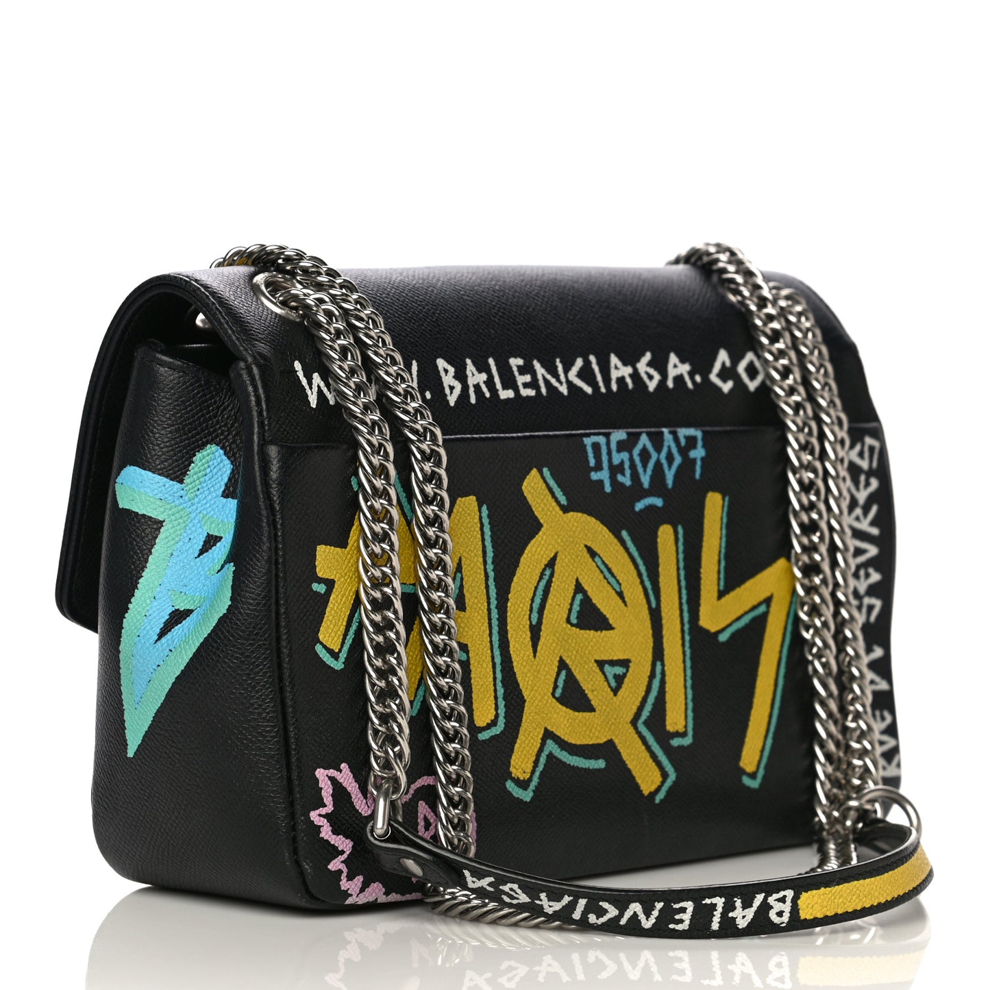 Grained Calfskin Graffiti M BB Round Shoulder Bag Black Multicolor