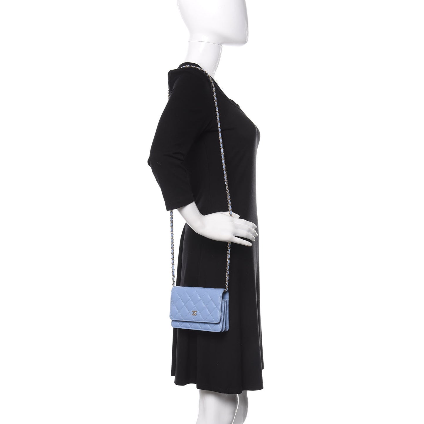 Lambskin Quilted Mini Wallet On Chain WOC Light Blue