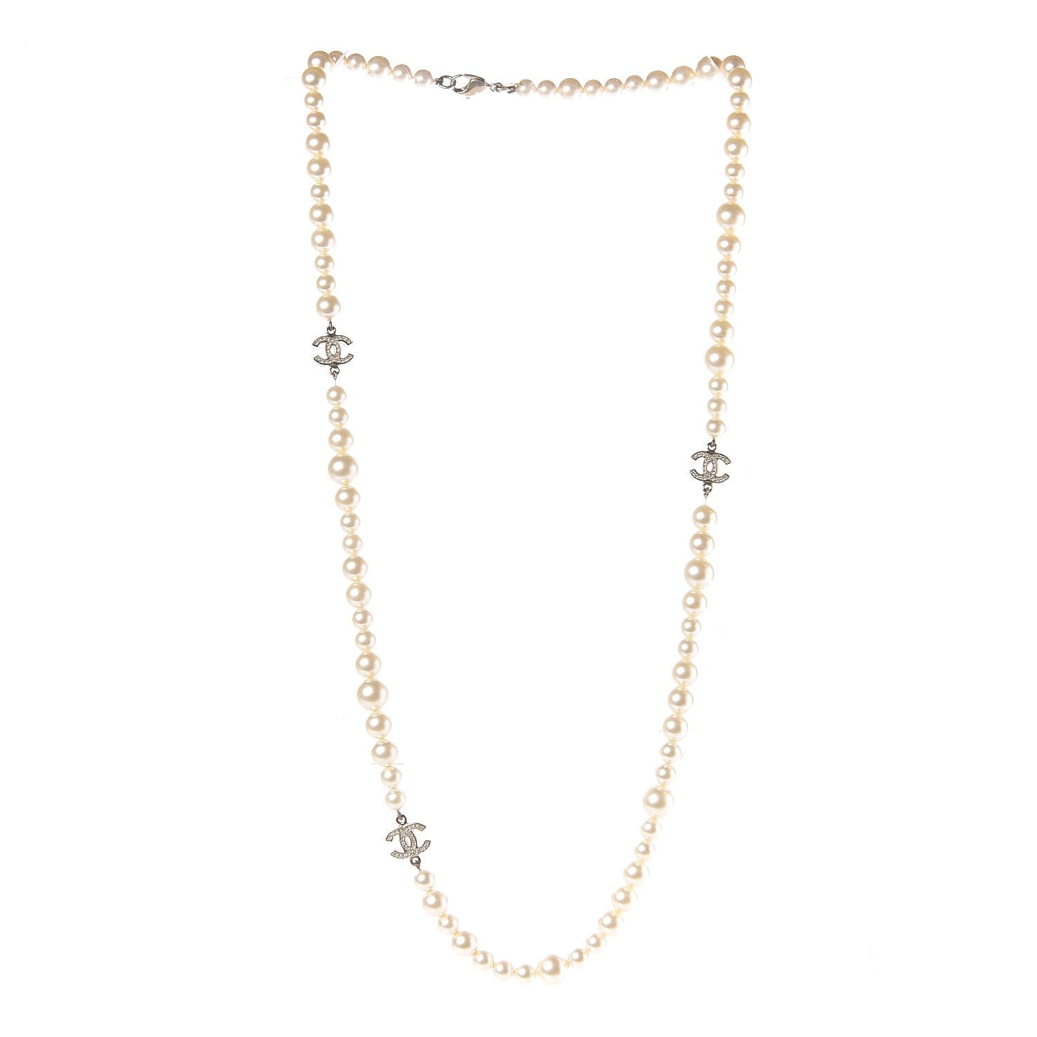 Chanel Graduated Pearl Long CC Necklace Gold 3 of 6