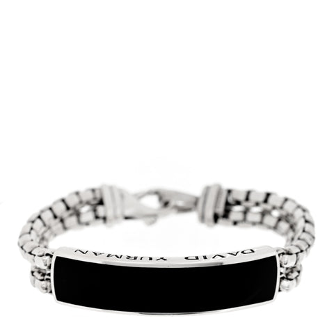 Sterling Silver Black Onyx ID Curb Chain Bracelet