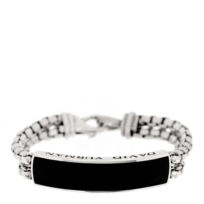 David Yurman Sterling Silver Black Onyx ID Curb Chain Bracelet 1 of 3