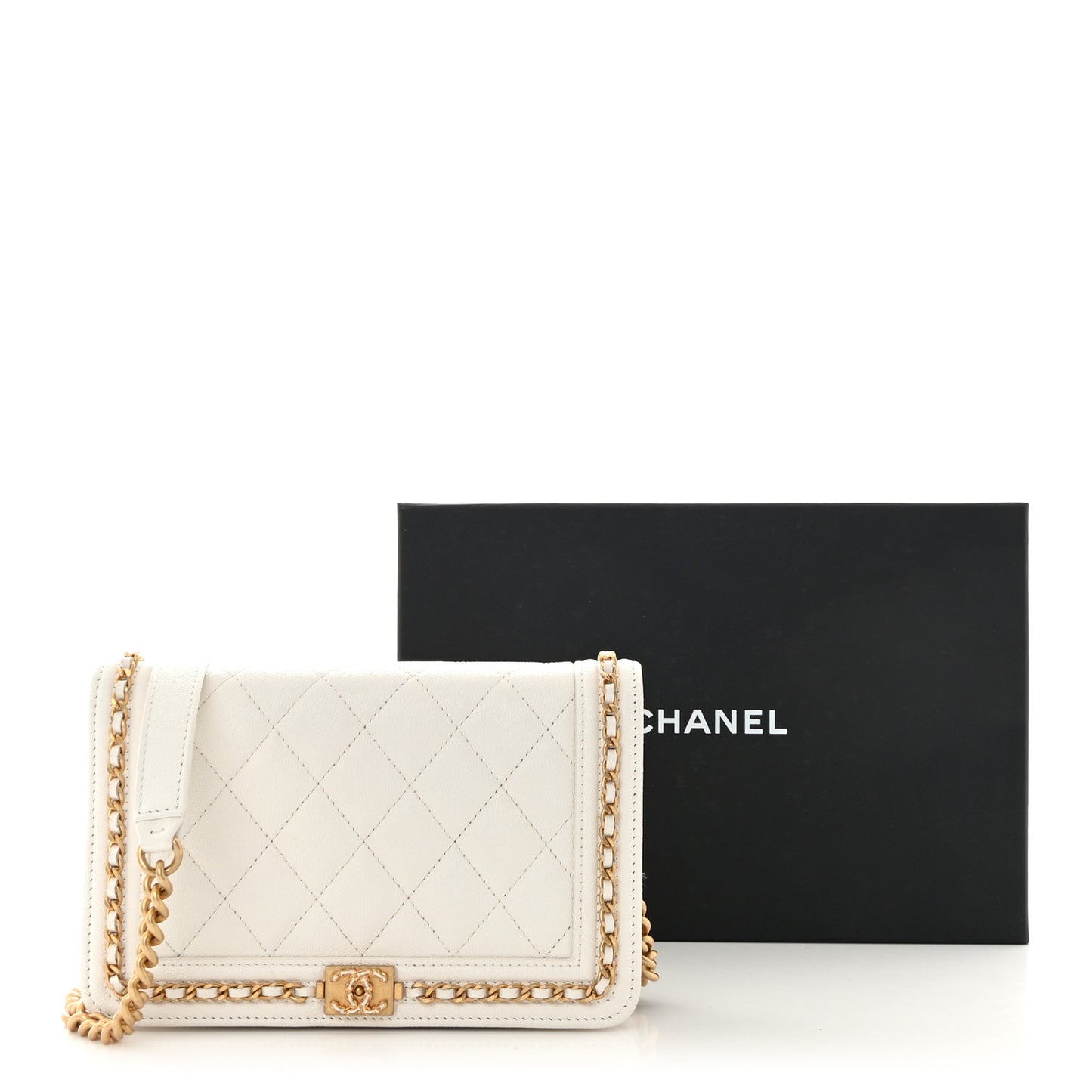 Caviar Quilted Chain Around Boy Wallet On Chain WOC White