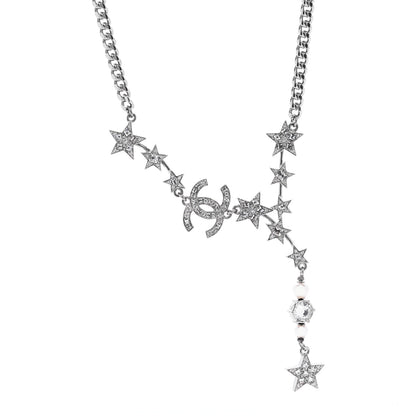 Chanel Crystal Pearl CC Star Necklace Silver 1 of 3