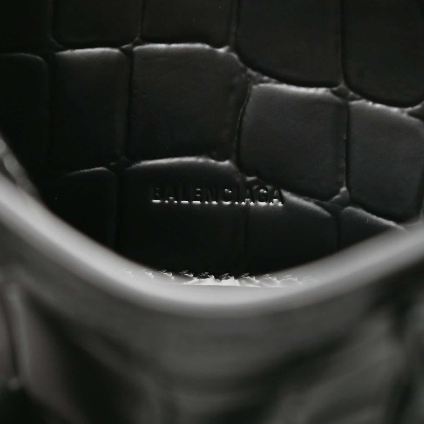 Semi Shiny Calfskin Crocodile Embossed Neo Classic Black Hardware Nano City Crossbody Black