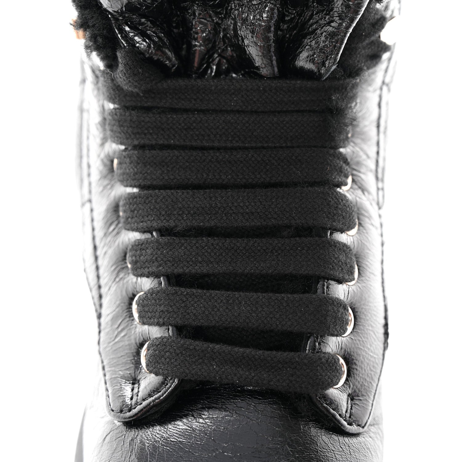 Chanel Crumpled Patent Lambskin Calfskin Quilted Lace Up Combat Boots 37.5 Black 10 of 10