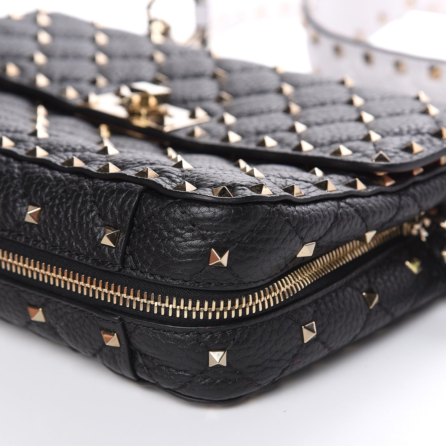 Grained Calfskin Medium Rockstud Spike Shoulder Bag Black White