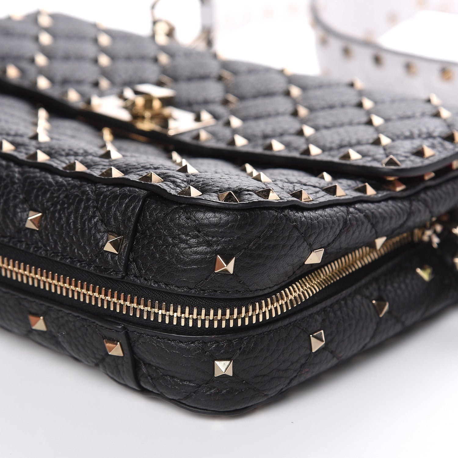 Valentino Garavani Grained Calfskin Medium Rockstud Spike Shoulder Bag Black White 9 of 12
