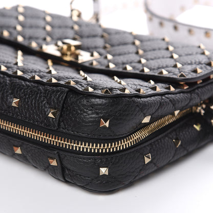 Valentino Garavani Grained Calfskin Medium Rockstud Spike Shoulder Bag Black White 9 of 12
