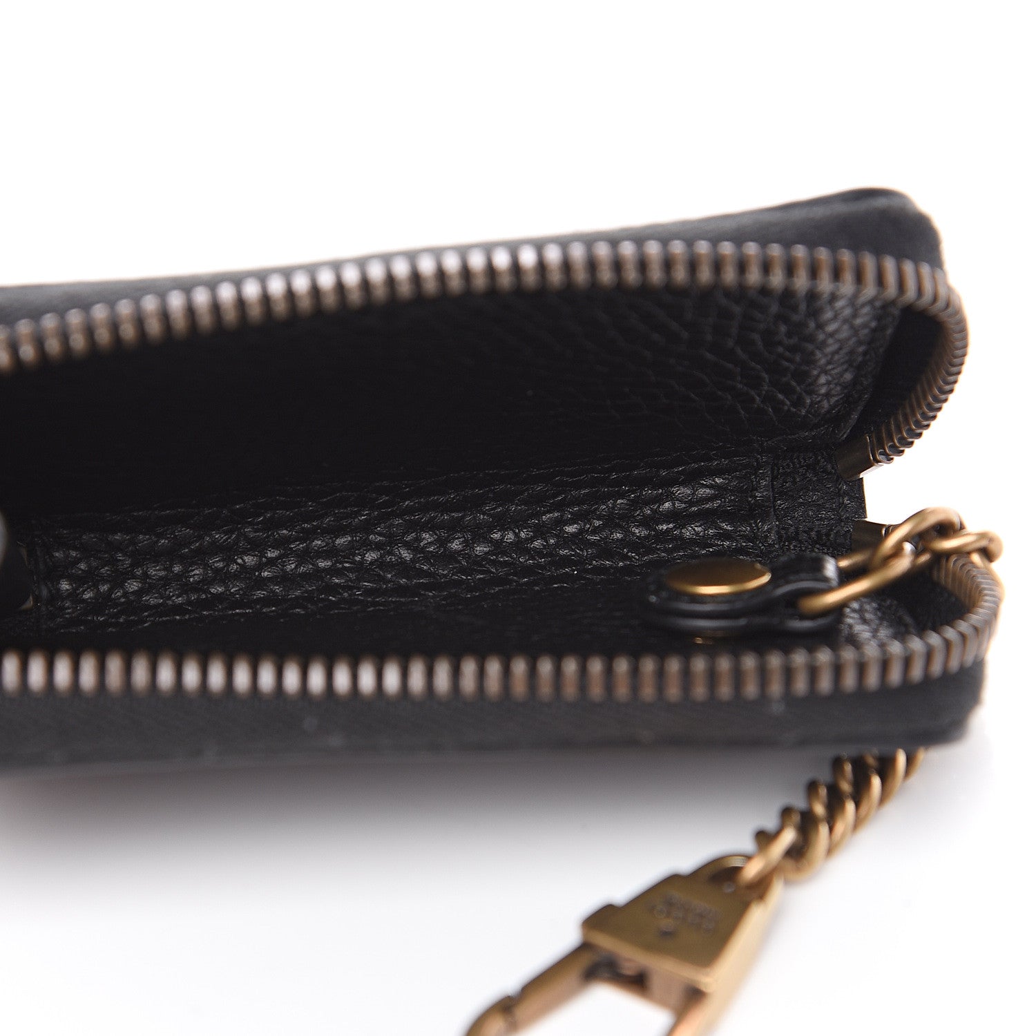 Gucci Pebbled Calfskin Blind For Love Animalier Zip Around Key Case Black 4 of 6
