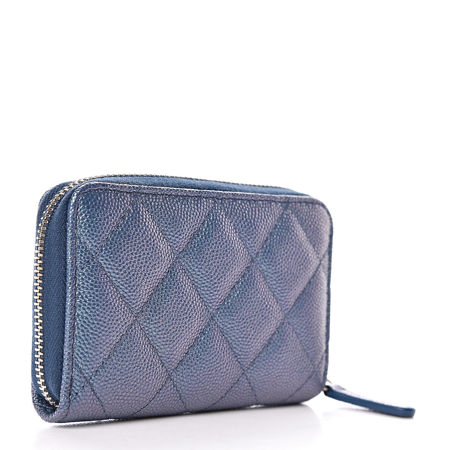 Iridescent Caviar Quilted Zip Coin Purse Blue