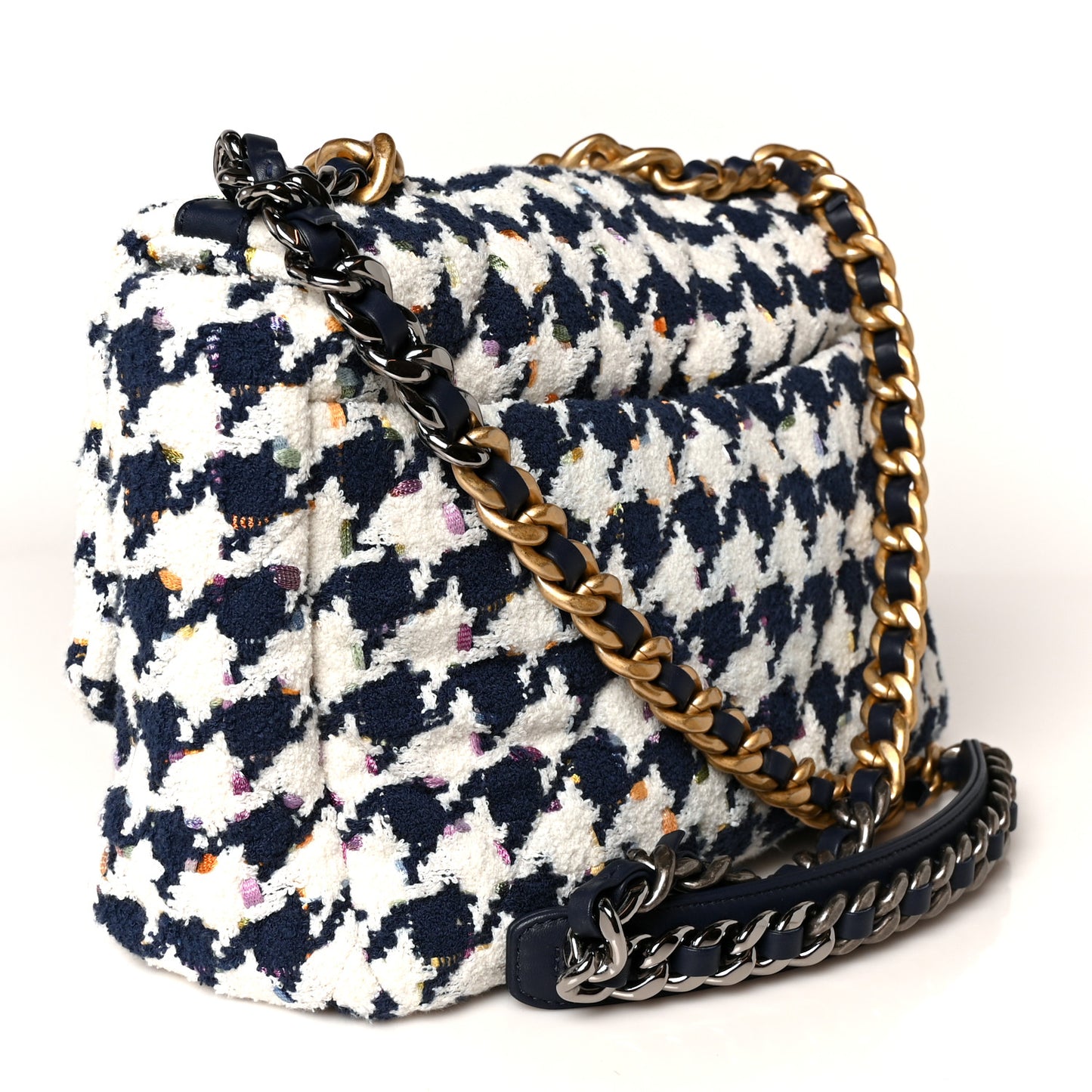 Tweed Quilted Large Chanel 19 Flap Ecru Navy Blue Multicolor