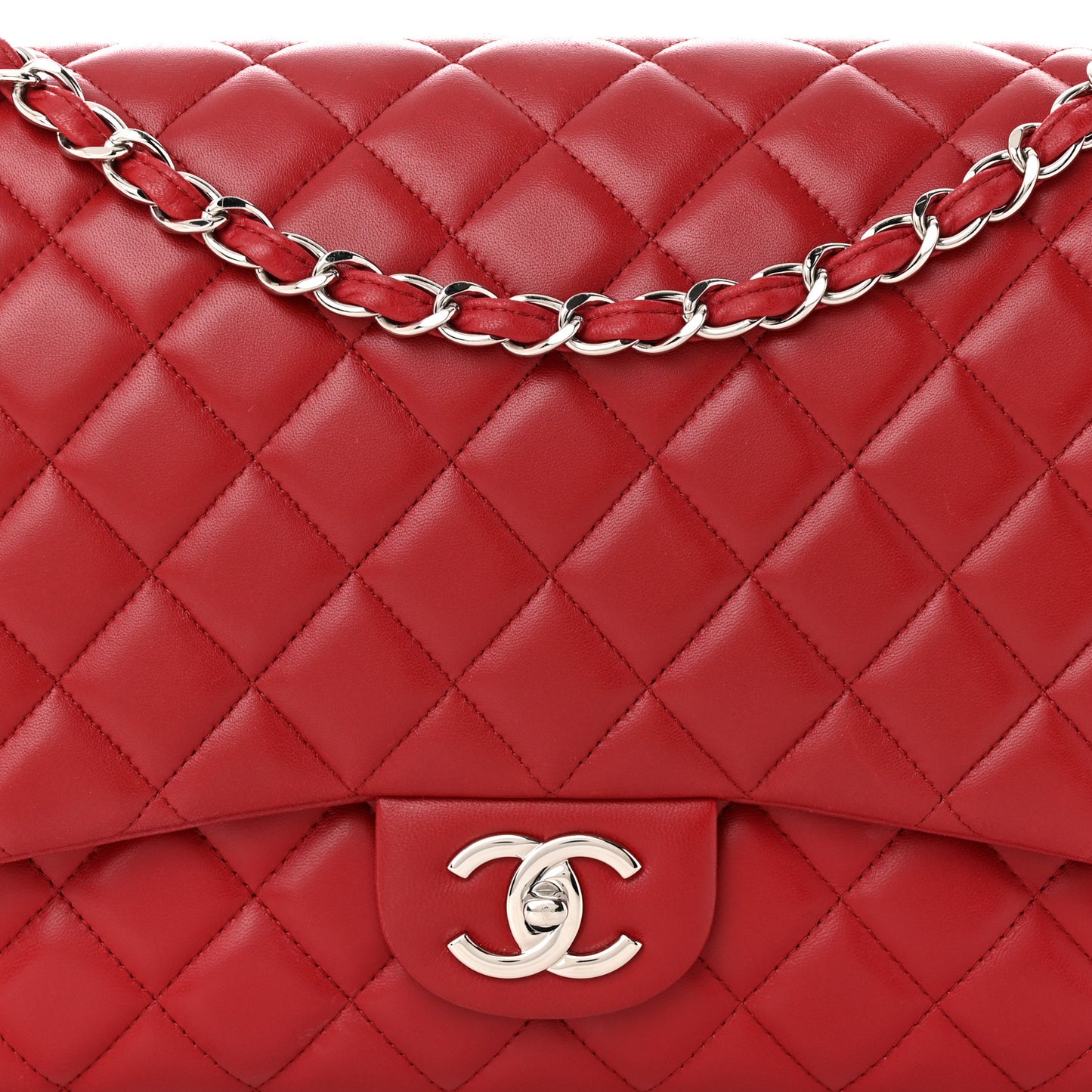 Lambskin Quilted Maxi Double Flap Red