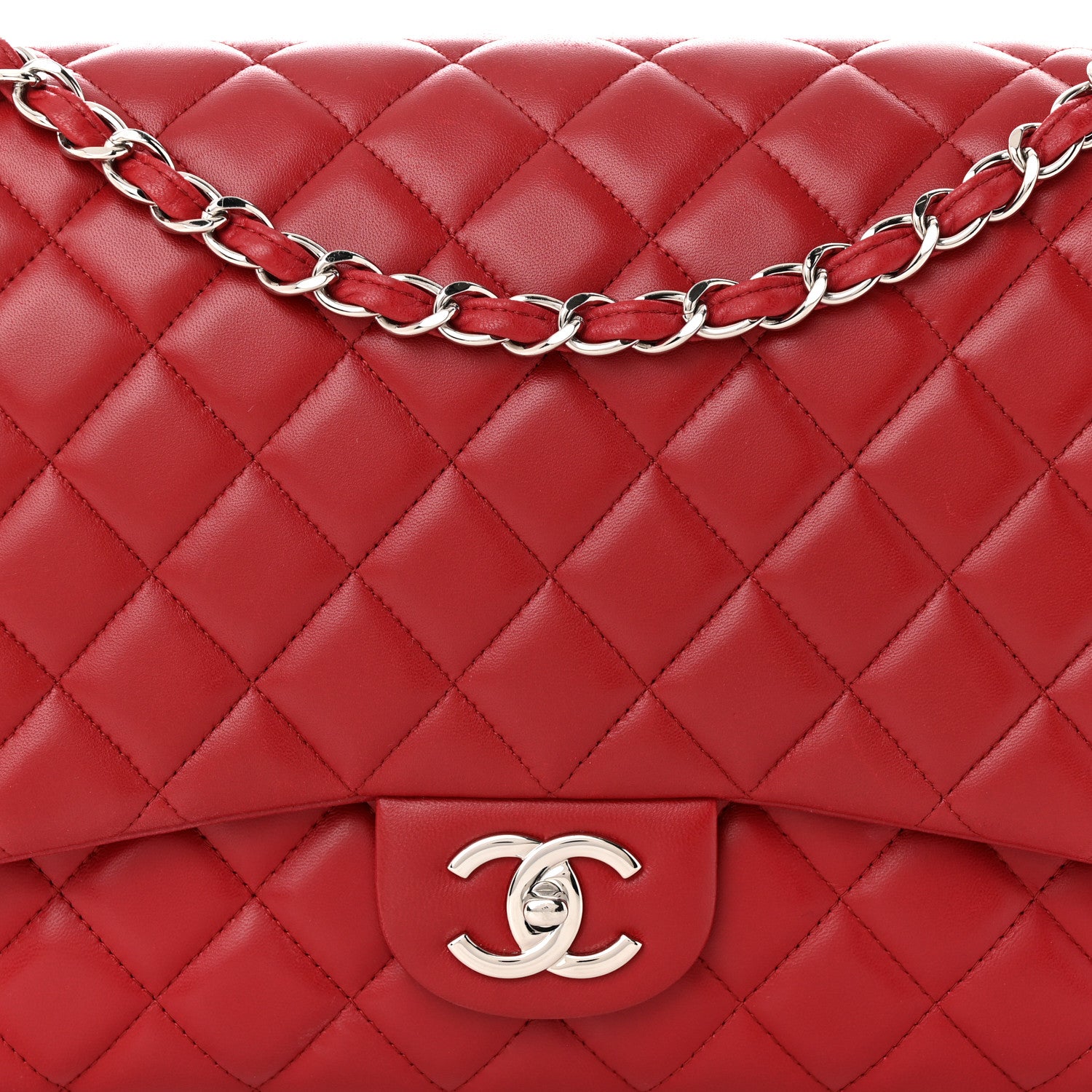 Chanel Lambskin Quilted Maxi Double Flap Red 8 of 13