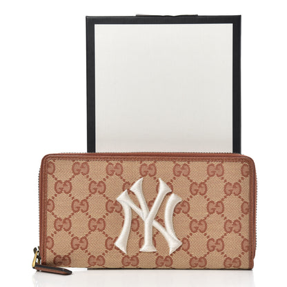 Gucci X MLB GG Monogram NY Yankees Zip Around Wallet Beige Ruggine Ivory 9 of 9