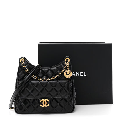 Chanel Shiny Crumpled Calfskin Quilted Wavy CC Hobo Black 10 of 10